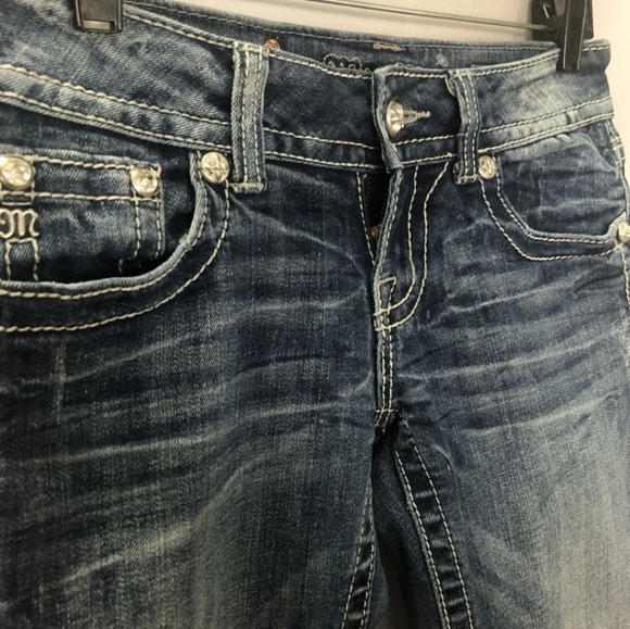 Miss Me Womens Blue Medium Wash Rhinestone 5 Pocket Denim Jeans Size 26 - Picture 4 of 6